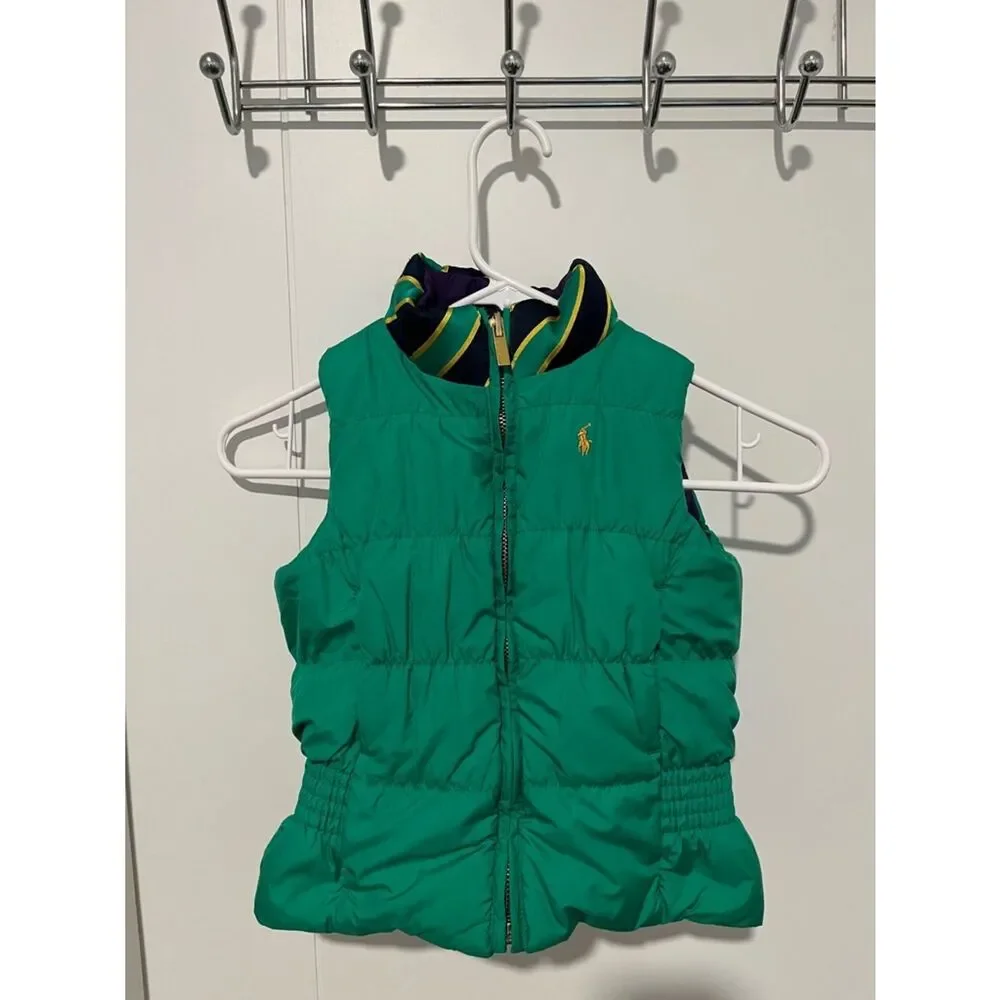 Ralph Lauren Reversible Emerald Green Purple Quilted Puffer Zipper Closure Vest